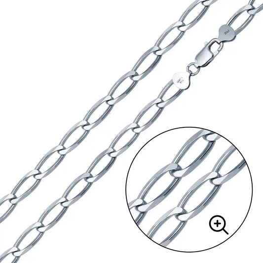 925 Sterling Silver Platinum Plated Open Link Six Sided Diamond Cut Chain