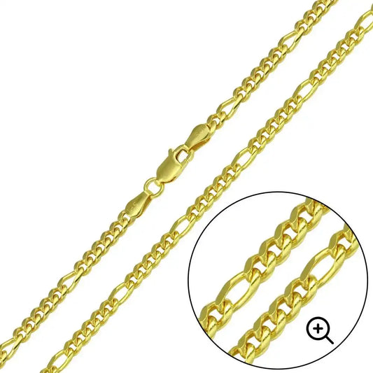 925 Sterling Silver Gold Plated Miami Curb 100 5+1 3.3mm