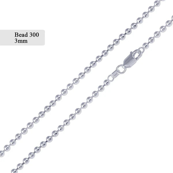 925 Sterling Silver Bead 300 Chain 3mm