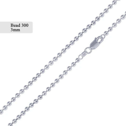 925 Sterling Silver Bead 300 Chain 3mm