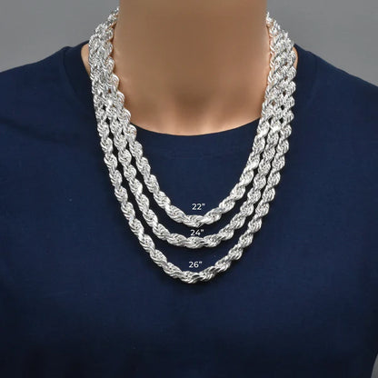 925 Sterling Silver Rope Diamond Cut 200 Chain 10mm