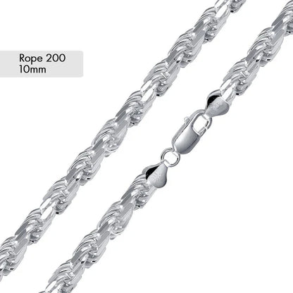 925 Sterling Silver Rope Diamond Cut 200 Chain 10mm
