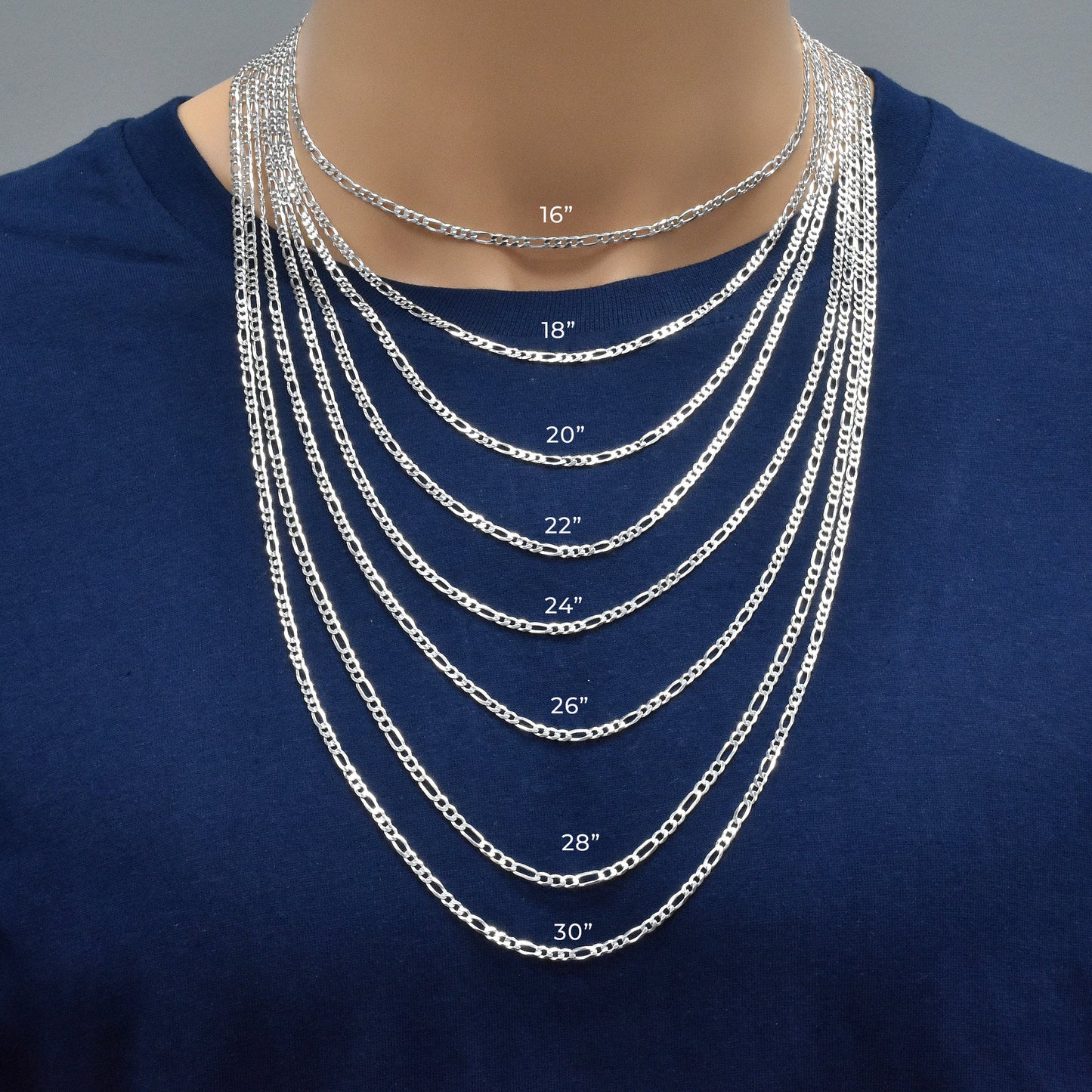 Silver Figaro 080 2.9mm Chain or Bracelet