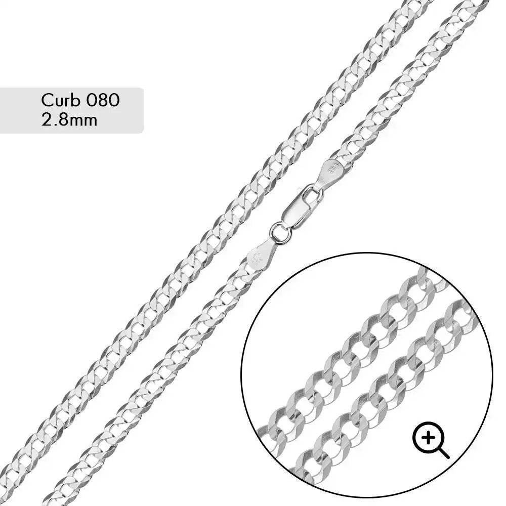 925 Sterling Silver Super Flat Curb Chain or Bracelet