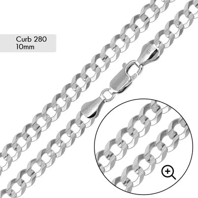 Silver Curb 280 Chain or Bracelet 10mm
