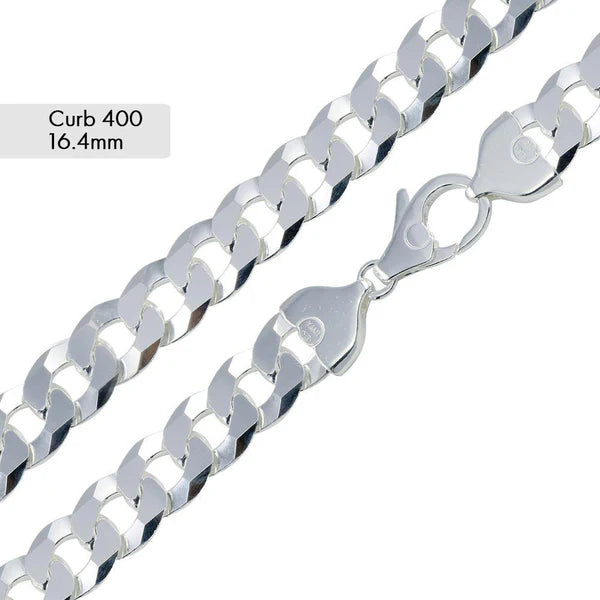 925 Sterling Silver Curb 400 Chain or Bracelet 16.4mm
