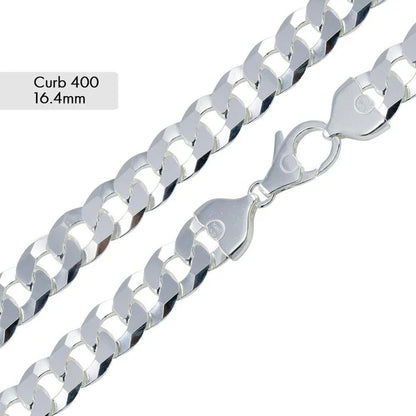 925 Sterling Silver Curb 400 Chain or Bracelet 16.4mm
