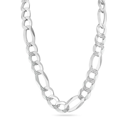 925 Sterling Silver Diamond Cut Figaro 300 11.9mm Chain or Bracelet