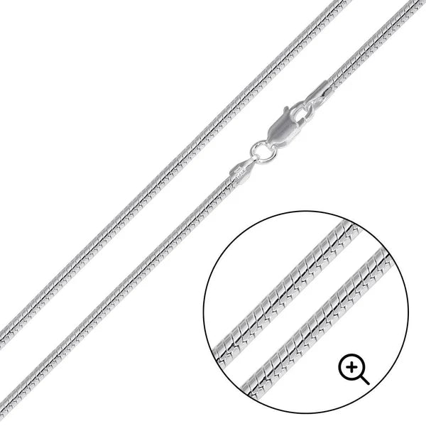 925 Sterling Silver Round Snake 050 Chain 2mm