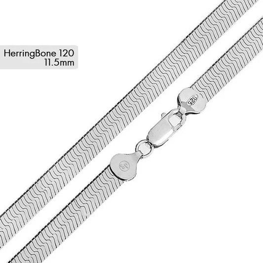 925 Sterling Silver Herring Bone 120 Chain or Bracelet 11mm