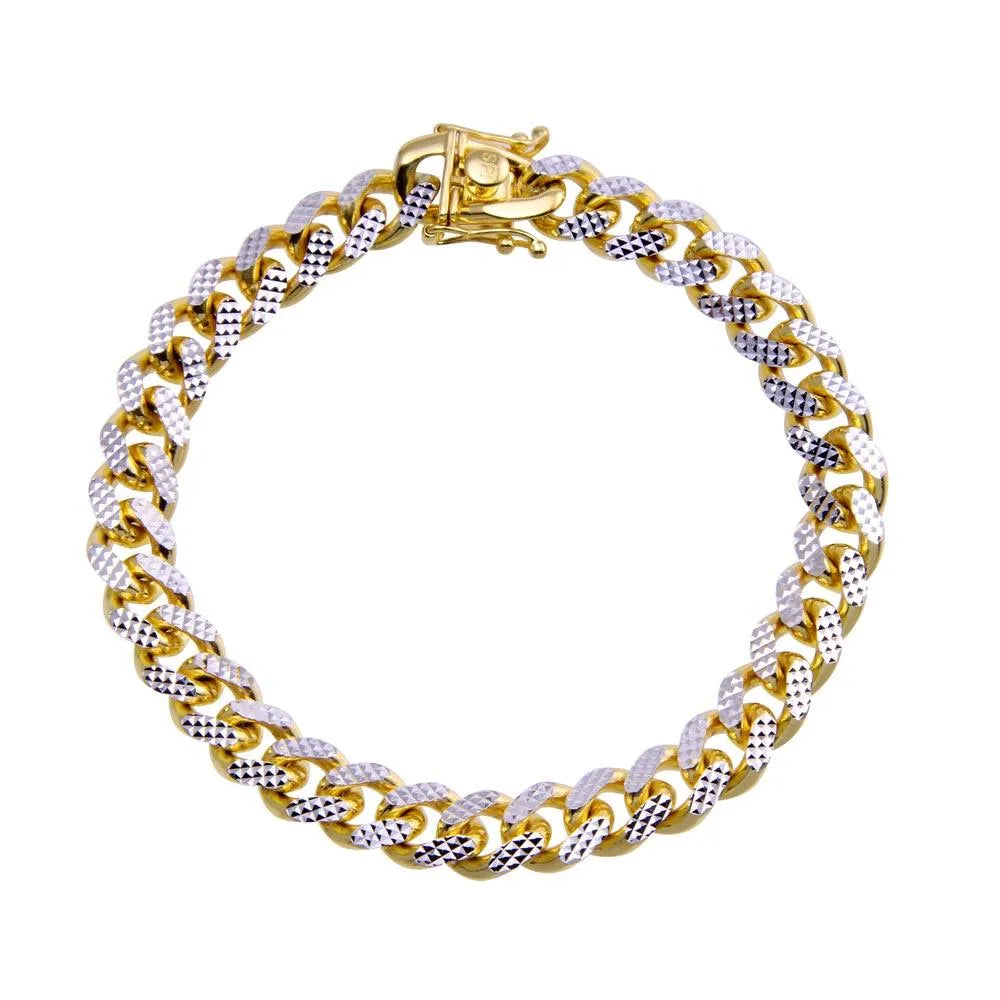 925 Sterling Silver Gold Plated Diamond Cut Miami Curb Bracelet 8.3mm