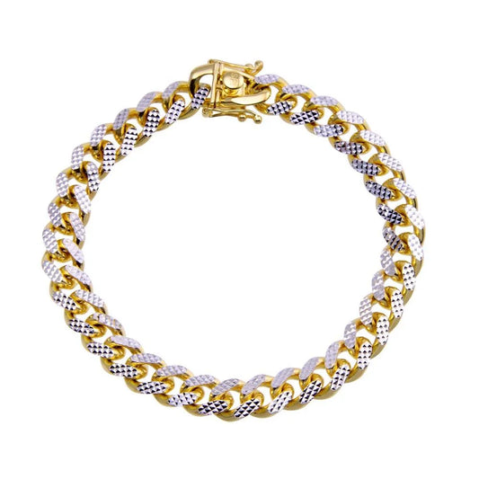 925 Sterling Silver Gold Plated Diamond Cut Miami Curb Bracelet 8.3mm