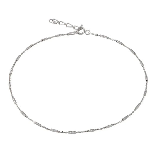 925 Sterling Silver Rhodium Plated DC Bar 030 Anklet 1.4mm