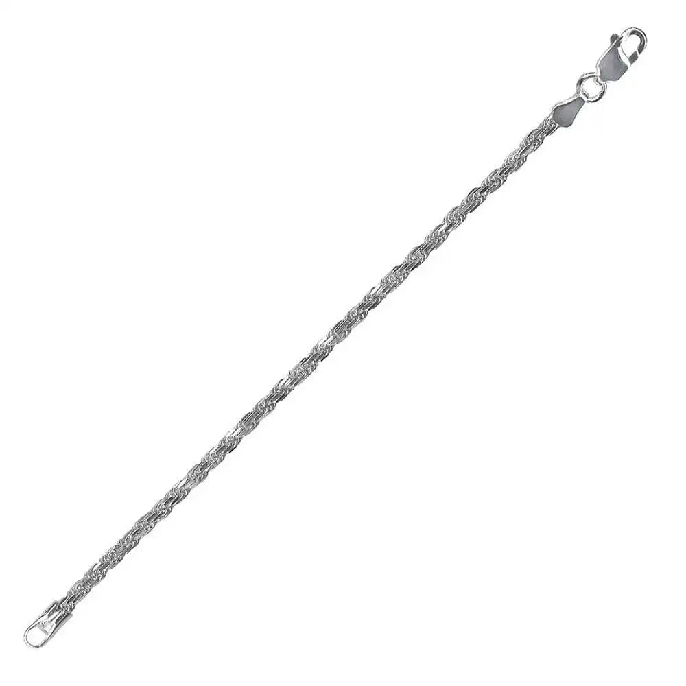 925 Sterling Silver High Polished Diamond Cut High Polished Rope 040 Anklets 1.8mm