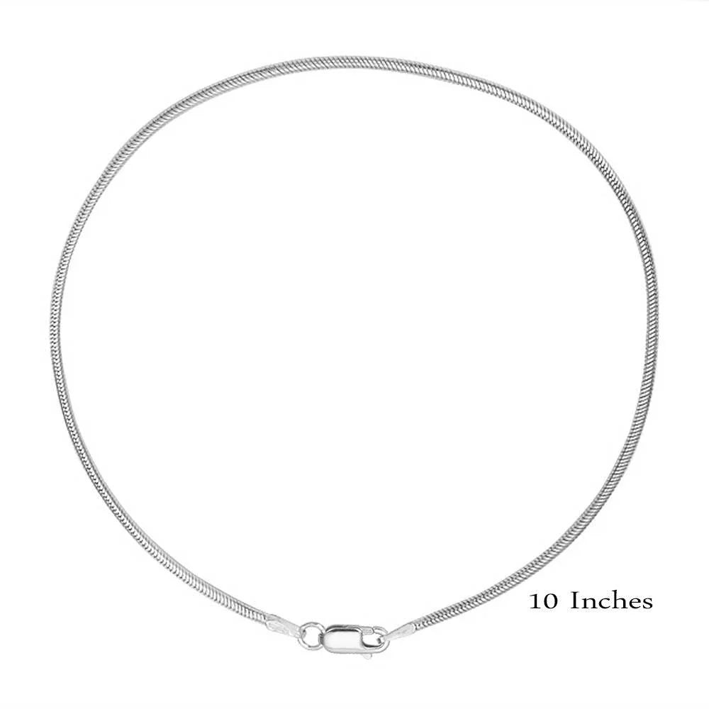 925 Sterling Silver High Polished Snake Round 1.2mm Anklet