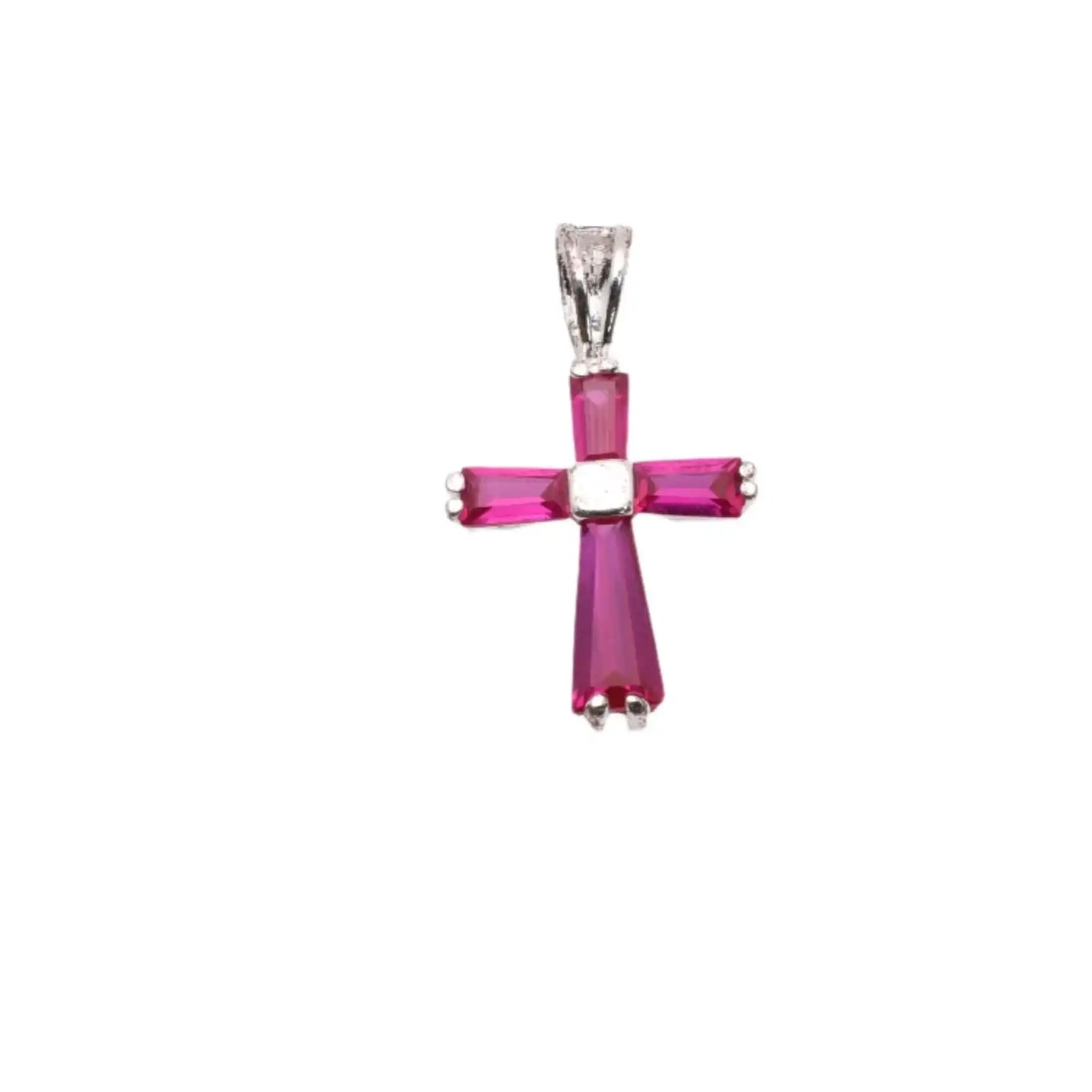 925 Sterling Silver Rhodium Plated Birthstone Cross Charm