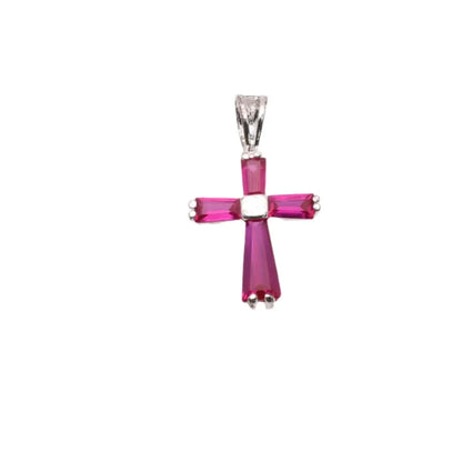 925 Sterling Silver Rhodium Plated Birthstone Cross Charm