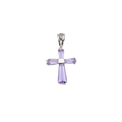 925 Sterling Silver Rhodium Plated Birthstone Cross Charm