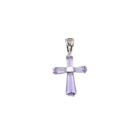 925 Sterling Silver Rhodium Plated Birthstone Cross Charm