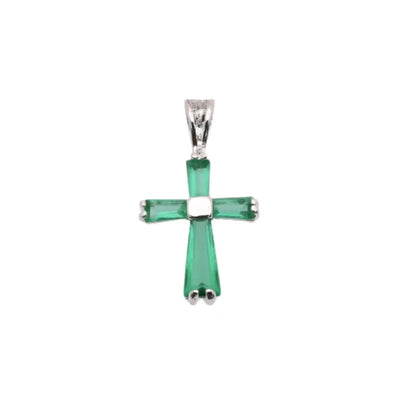925 Sterling Silver Rhodium Plated Birthstone Cross Charm