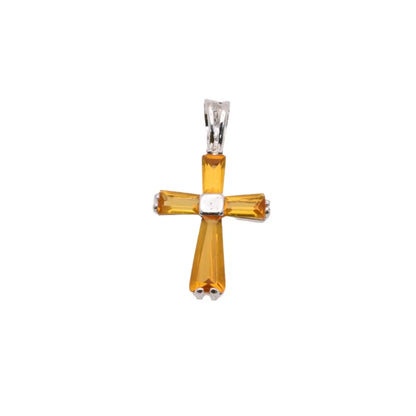 925 Sterling Silver Rhodium Plated Birthstone Cross Charm