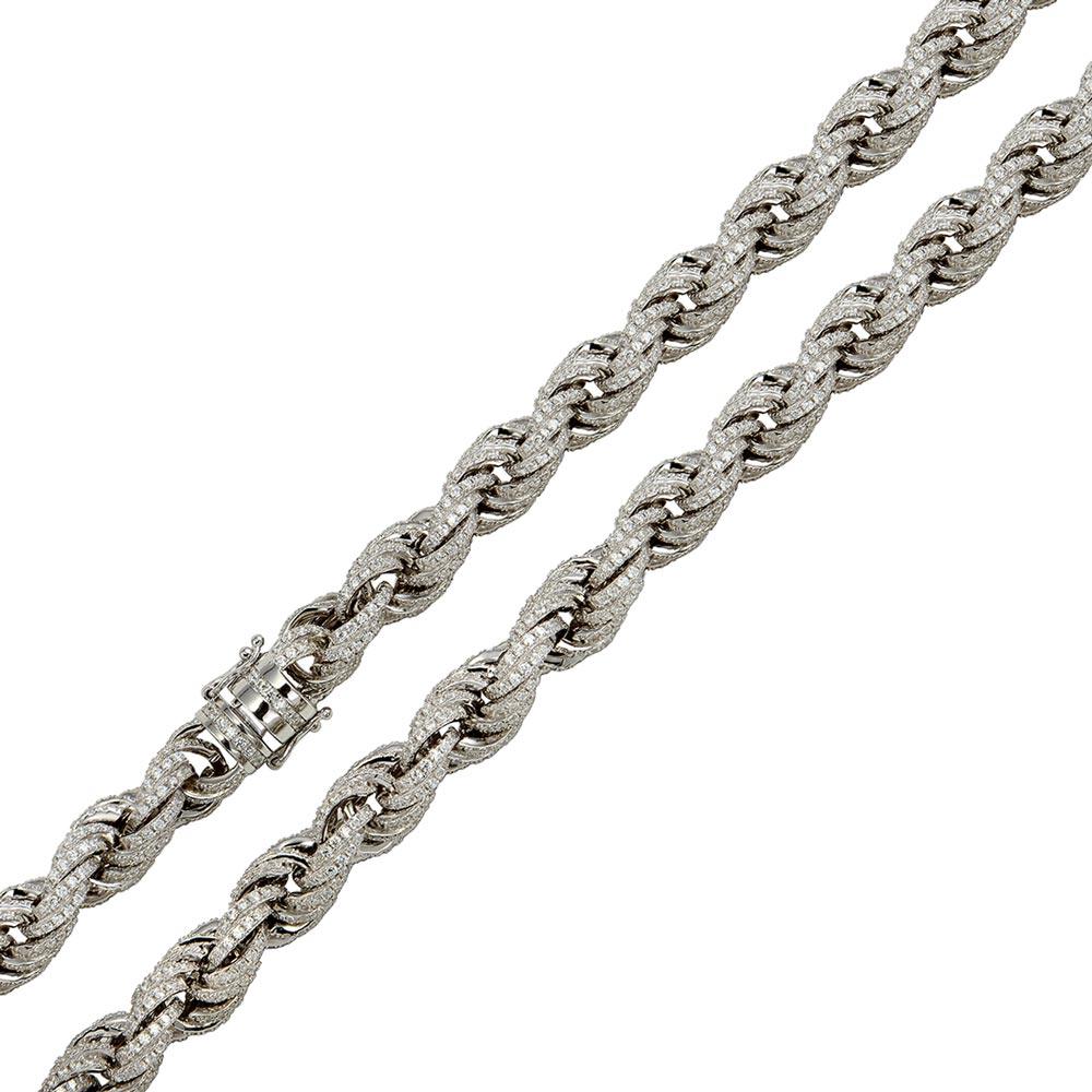 925 Sterling Silver CZ Encrusted Rope Chain or Bracelet