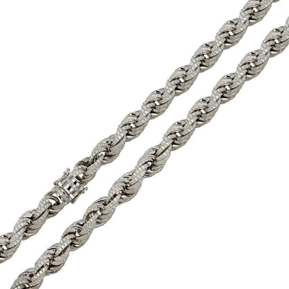 925 Sterling Silver CZ Encrusted Rope Chain or Bracelet