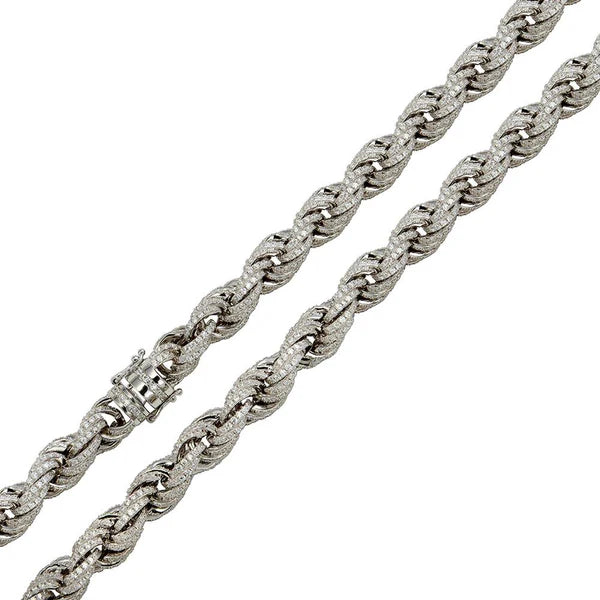 925 Sterling Silver Rhodium Plated CZ Encrusted Rope Chains or Bracelet 9.7mm