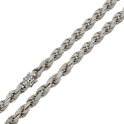 925 Sterling Silver Rhodium Plated CZ Encrusted Rope Chains or Bracelet 9.7mm