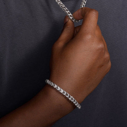 925 Sterling Silver Rhodium Plated CZ Encrusted Franco Chains or Bracelet 5mm