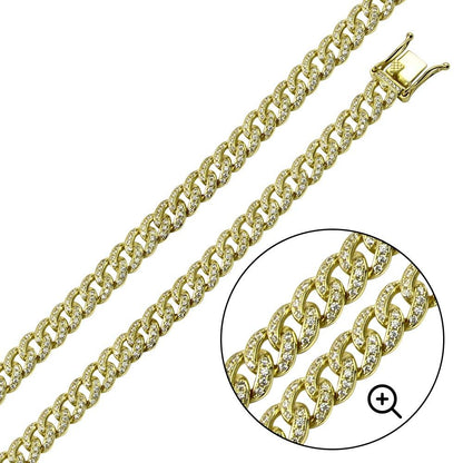 925 Sterling Silver CZ Encrusted Curb Chain or Bracelet
