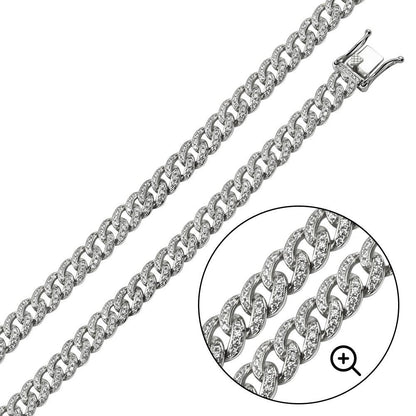 925 Sterling Silver CZ Encrusted Curb Chain or Bracelet