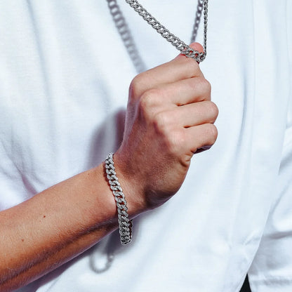 925 Sterling Silver CZ Encrusted Curb Chain or Bracelet