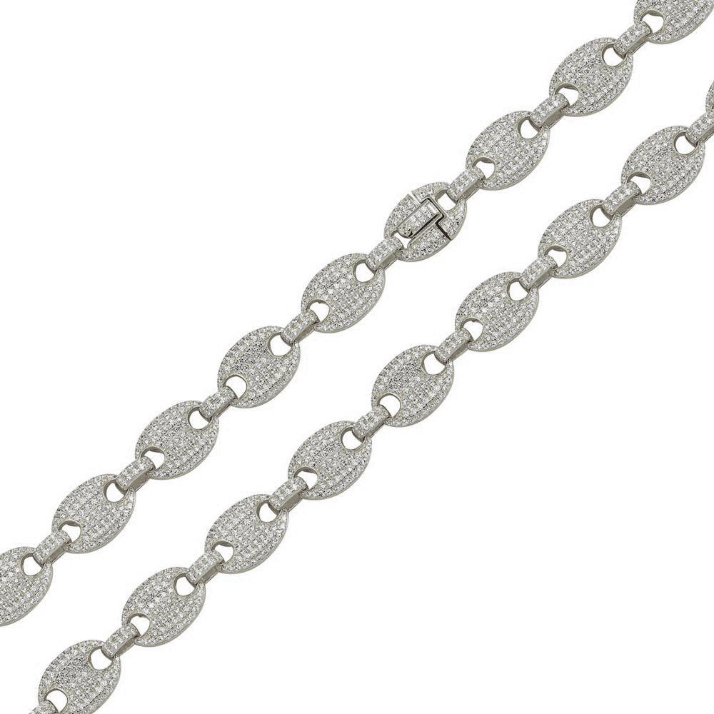 925 Sterling Silver CZ Encrusted Oval Link Chain or Bracelet