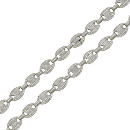 925 Sterling Silver CZ Encrusted Oval Link Chain or Bracelet