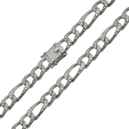 925 Sterling Silver Rhodium Plated CZ Encrusted Figaro Chains 8.2mm