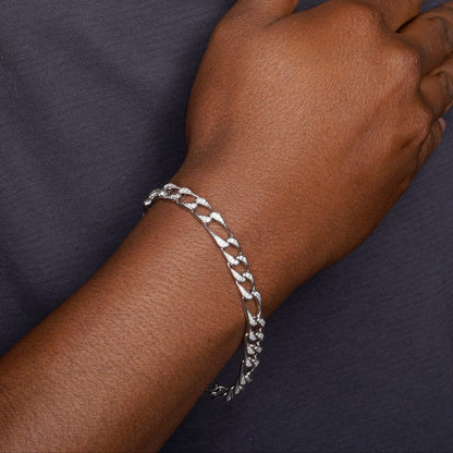925 Sterling Silver Rhodium Plated CZ Encrusted Figaro Chains 8.2mm