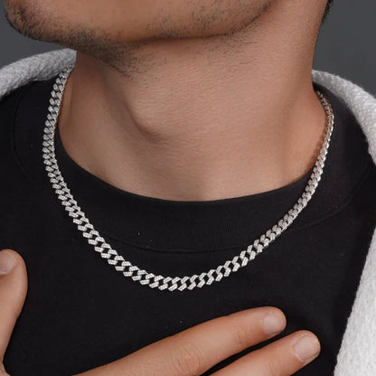 925 Sterling Silver Rhodium Plated CZ Encrusted Curb Chain or Bracelet 7.2mm