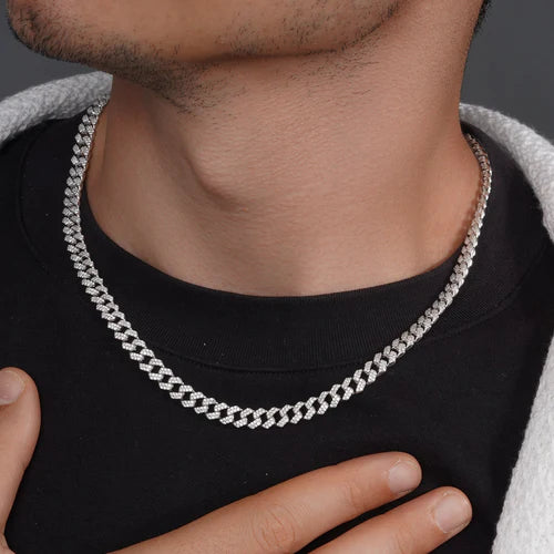 925 Sterling Silver Rhodium Plated CZ Encrusted Curb Chain or Bracelet 7.2mm