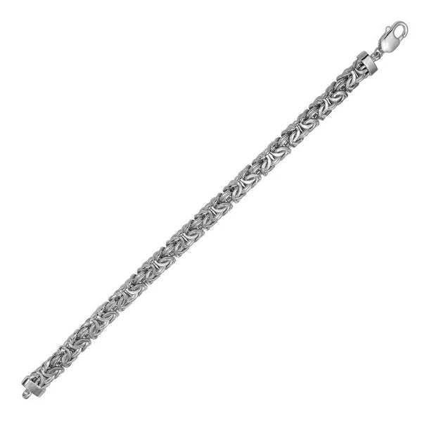 925 Sterling Silver Anti Tarnish Flat Byzantine 8.1mm Chain and Bracelet