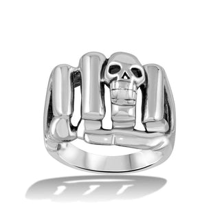 925 Sterling Silver High Polished Skull Fist Ring