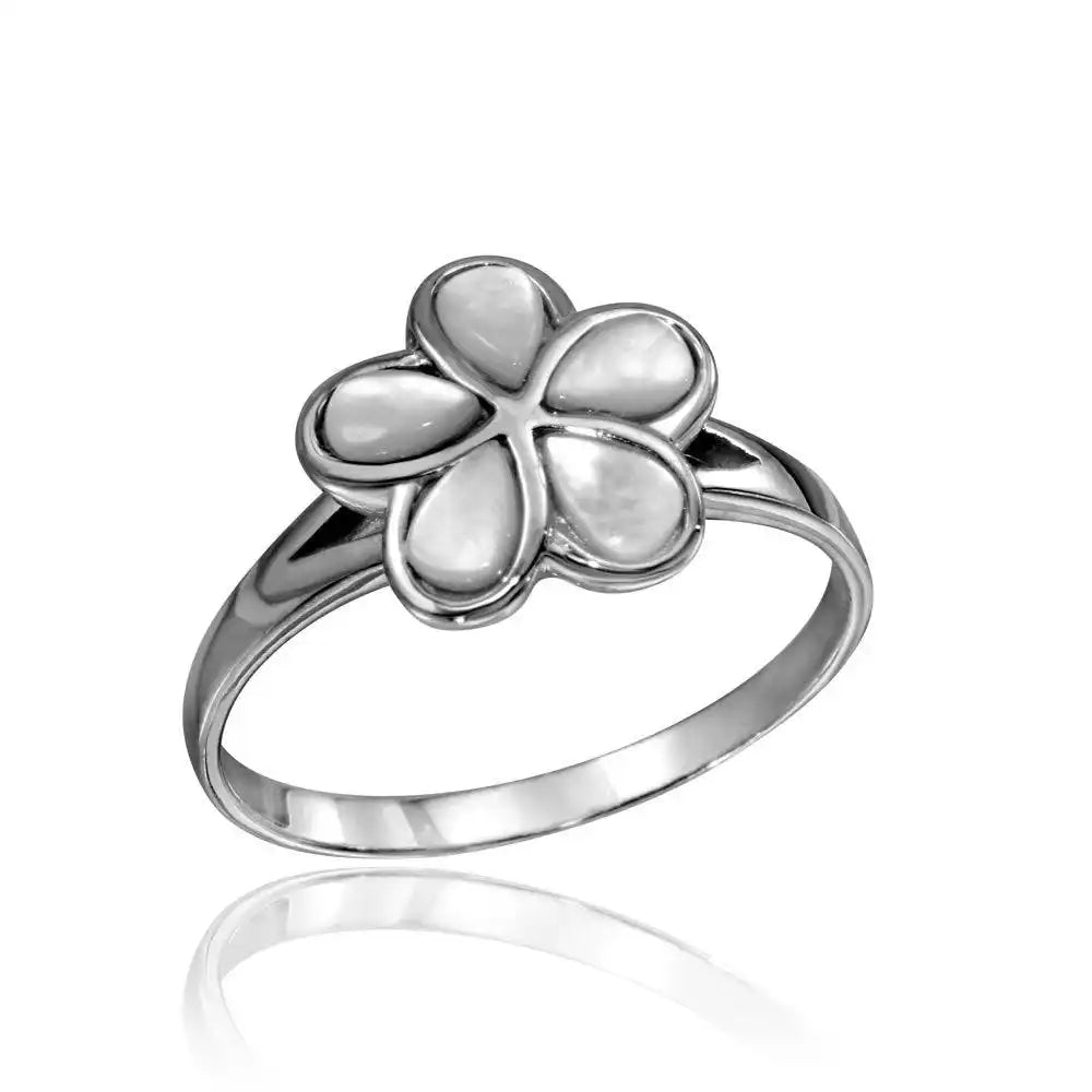 925 Sterling Silver High Polished Flower Ring with Clear Stones