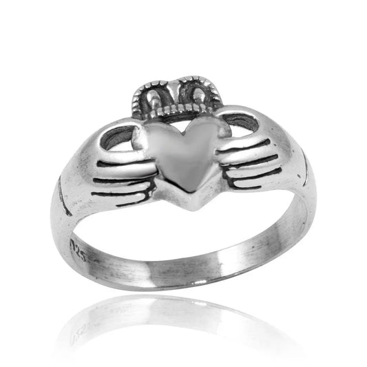 925 Sterling Silver High Polished Claddagh Ring