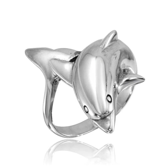 925 Sterling Silver High Polished Dolphin Ring