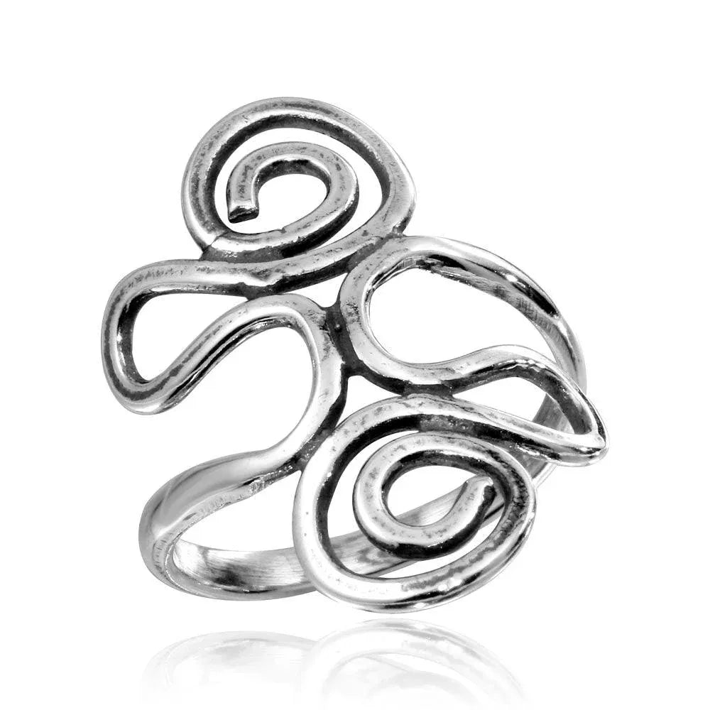 925 Sterling Silver High Polished Swirly Wrap Ring