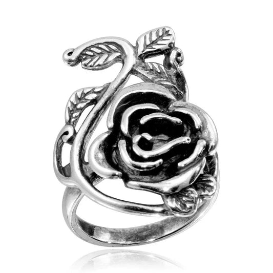 925 Sterling Silver High Polished Rose Ring