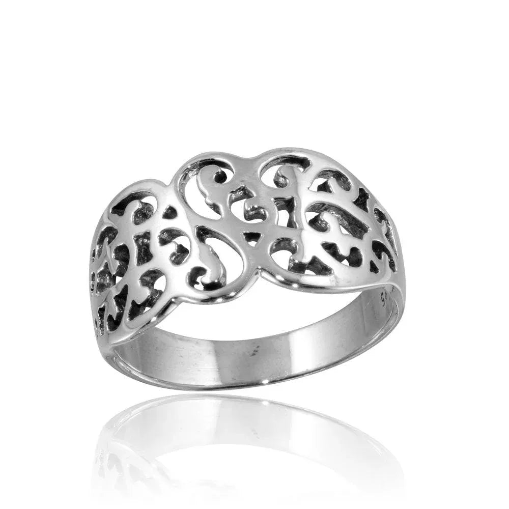 925 Sterling Silver High Polished Fancy Design Ring