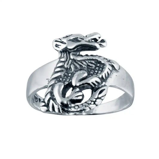 925 Sterling Silver High Polished Dragon Design Ring
