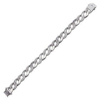 925 Sterling Silver Rhodium Plated Alternate CZ Round Curb Bracelet
