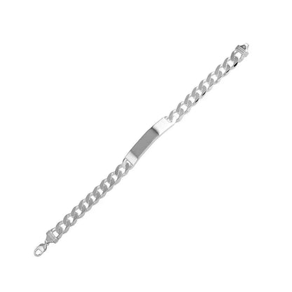 925 Sterling Silver Engravable Super Flat Curb ID Bracelet